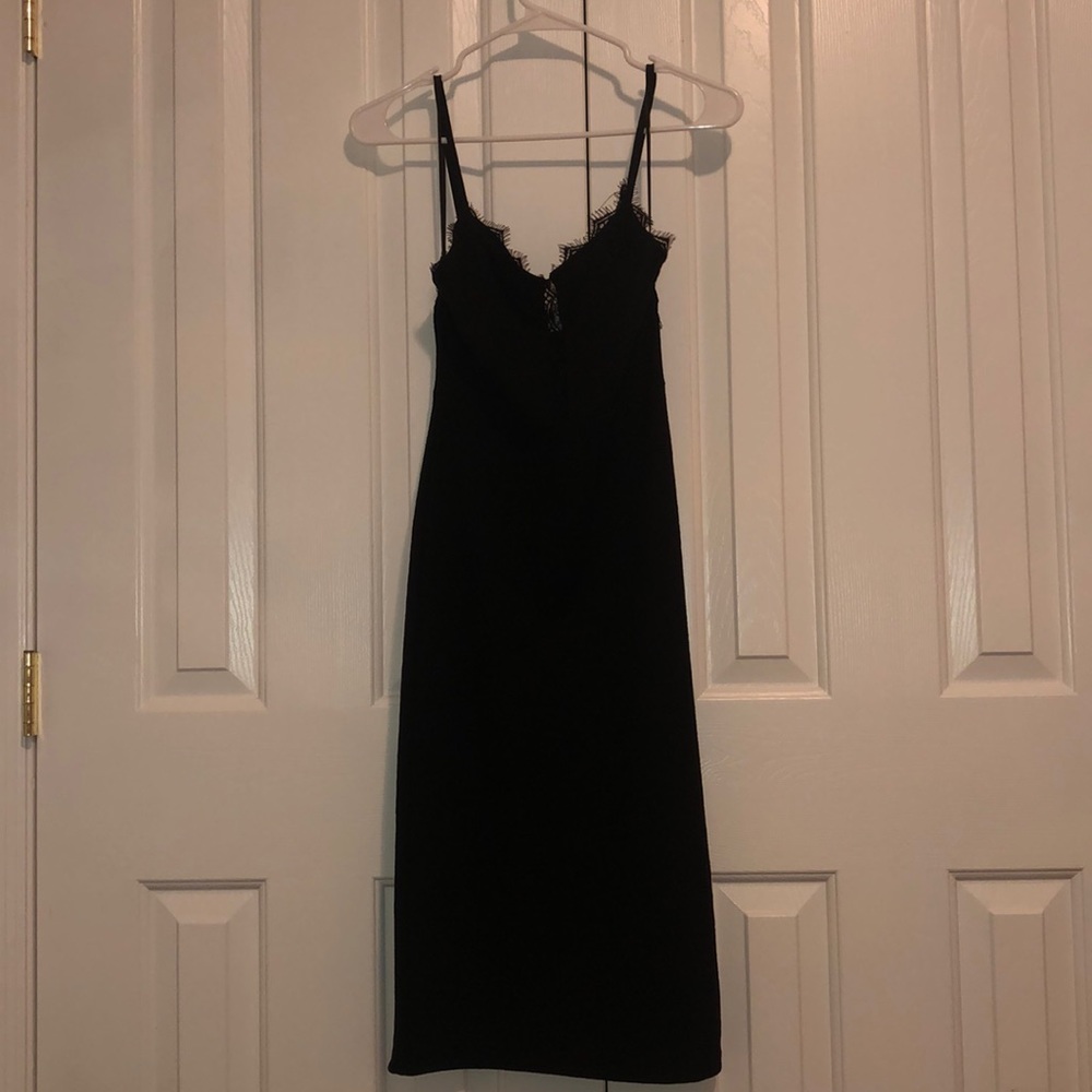 ZARA Black Lace Trim Midi Dress